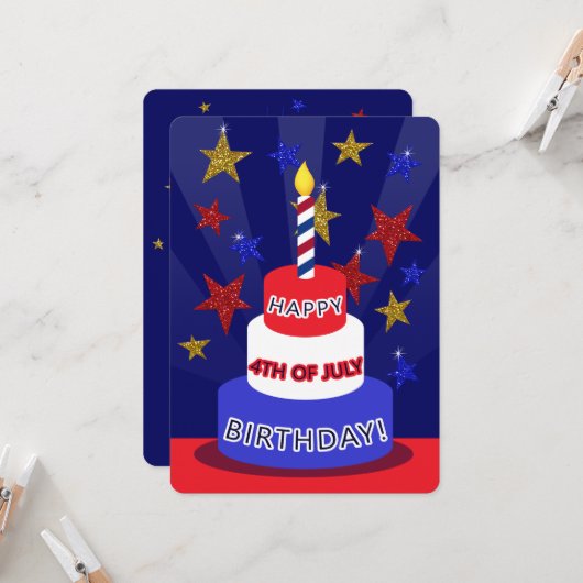 Carte 4 juillet Joyeux anniversaire | Deux côtés (Devant/Arrière en situation)