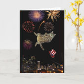 Carte 4 juillet Kitty et Fireworks (Fleur jaune)