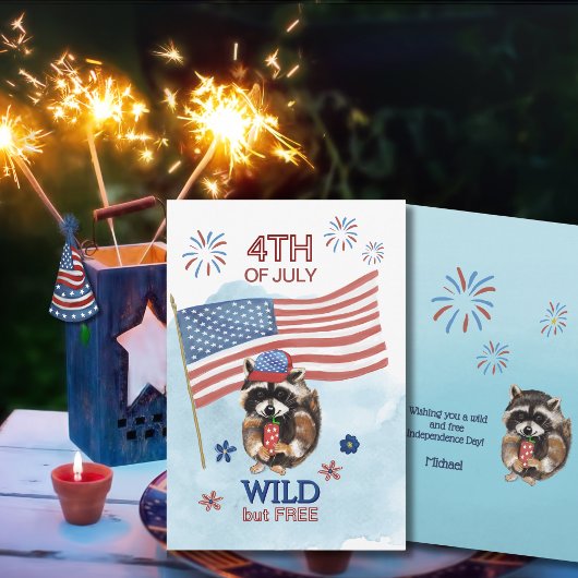 Carte 4 juillet Patriotic Racoon