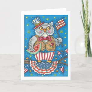 Carte 4 juillet PATRIOTIQUE OWL GREETING CARD Blank
