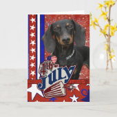 Carte 4 juillet pétard - teckel (Fleur jaune)