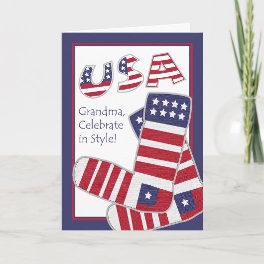 Carte 4 juillet pour Grand-mère, Chaussettes patriotique (Devant)