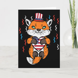 Carte 4 juillet renard drapeau américain cœur patriotiqu