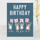 Carte 4 Nom de la lettre Joyeux lapins d'anniversaire (Fleur jaune)