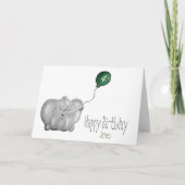 Carte 4 ou tout éléphant d'anniversaire avec ballon vert (Devant)