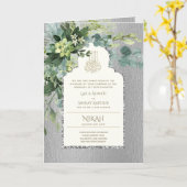 Carte 4 Page Silver GREENERY Islamic NIKAH WALIMA Invita (Fleur jaune)