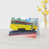 Carte 4 pages imprimées Anniversaire Bus Duck Tour Rose  (Fleur jaune)