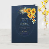 Carte 4 pg d'invitations de BODA espagnol, Blue Sunflowe (Fleur jaune)
