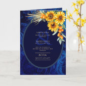 Carte 4 pg d'invitations de BODA espagnol, Blue Sunflowe (Fleur jaune)