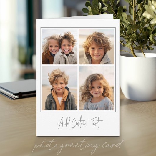 Carte 4 Photo Collage Texte Script Tendance - Gris Blanc