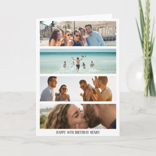 Carte 4 photo tendance | Tout âge et nom Anniversaire (Devant)