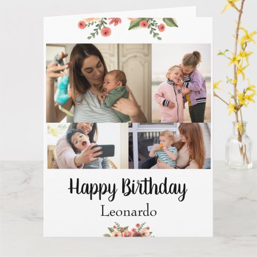 Carte 4 Photos Costumiser Script personnalisé Anniversai (Fleur jaune)