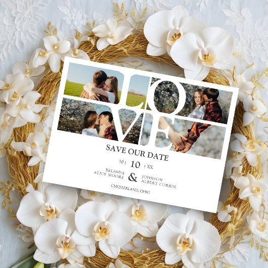 Carte 4 photos White Chic Trendy Collage Mariage Covid19