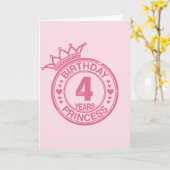 Carte 4 years - Birthday Princess - pink (Fleur jaune)