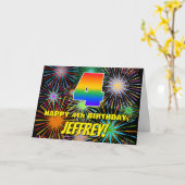 Carte 4e anniversaire : Amusant, Feu d'artifice coloré (Fleur jaune)