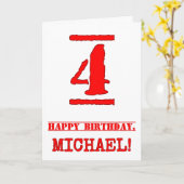 Carte 4e anniversaire : Amusant, Timbre en caoutchouc ro (Fleur jaune)