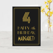 Carte 4e anniversaire : Art Déco Inspiré Look "4" & Nom (Fleur jaune)
