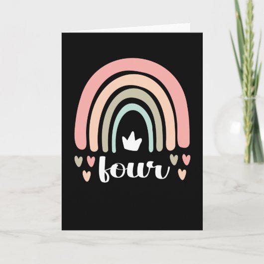 Carte 4e anniversaire Boho Rainbow Party Enfants 4 ans (Devant)