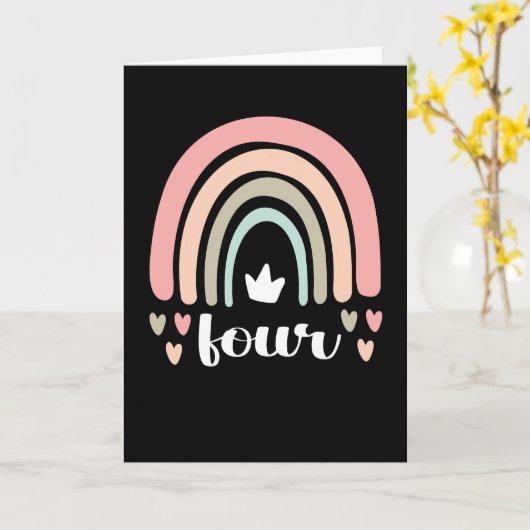 Carte 4e anniversaire Boho Rainbow Party Enfants 4 ans (Fleur jaune)