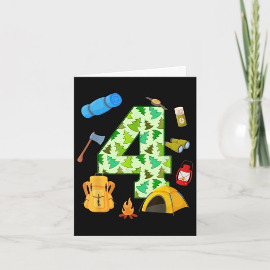 Carte 4e anniversaire Camping Thème 4 an Anniversaire En (Devant)