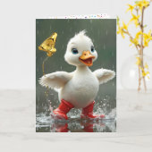 Carte 4e anniversaire Canard blanc dans une flaque de pl (Fleur jaune)