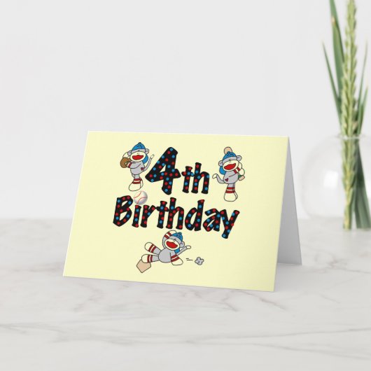 Carte 4e anniversaire de baseball de singe de soq (Devant)