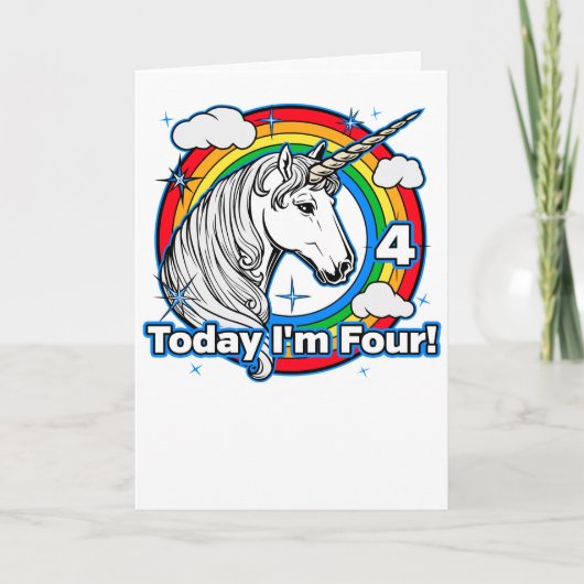Carte 4e anniversaire de l'enfant Unicorn Arc en ciel Au (Devant)