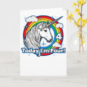 Carte 4e anniversaire de l'enfant Unicorn Arc en ciel Au (Fleur jaune)