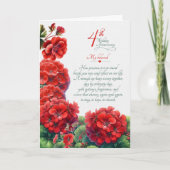 Carte 4e anniversaire de mariage Géraniums sentimentaux (Devant)