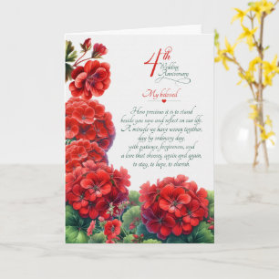 Carte 4e anniversaire de mariage Géraniums sentimentaux