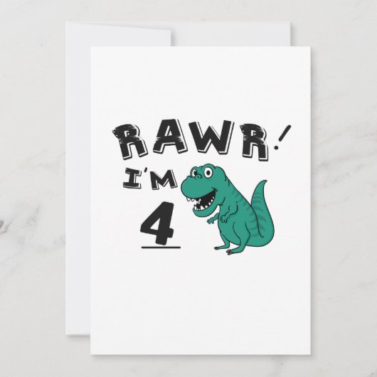 Carte 4e anniversaire Dinosaur cadeau pour enfants de 4 (Devant)
