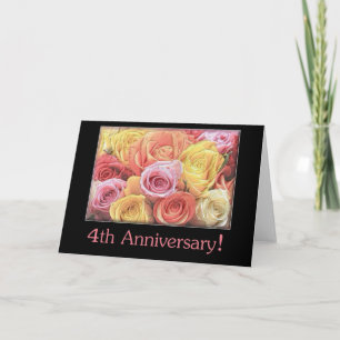 Carte 4e anniversaire du Mariage bouquet de rose mixte