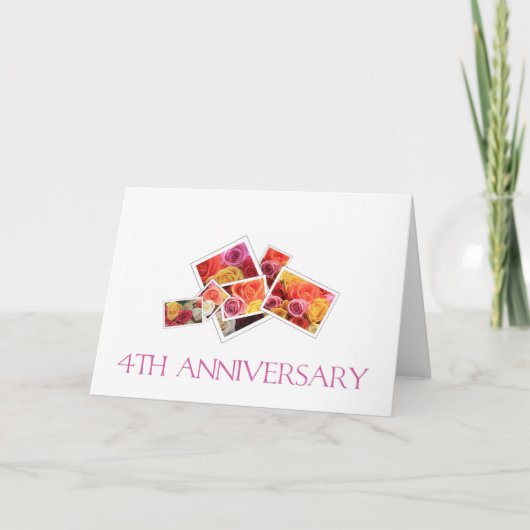 Carte 4e anniversaire du Mariage bouquet de rose mixte (Devant)