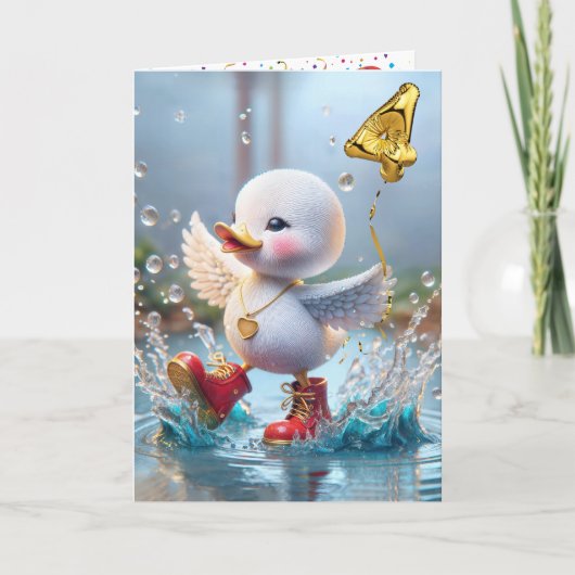 Carte 4e anniversaire Duck Dancing In the Rain Puddle (Devant)