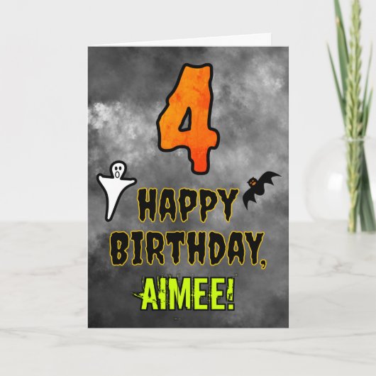 Carte 4e anniversaire : Eerie Halloween Thème + Nom pers (Devant)