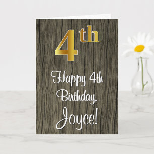 Carte 4e anniversaire : Elégant look d'or Faux #, Faux W