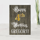 Carte 4e anniversaire : Faux Gold Look + Faux Wood Motif (Devant)