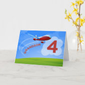 Carte 4e anniversaire, grand-fils, avion rouge (Fleur jaune)