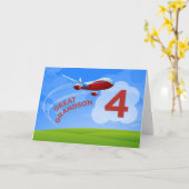 Carte 4e anniversaire, Grand-petit-fils, avion rouge (Fleur jaune)