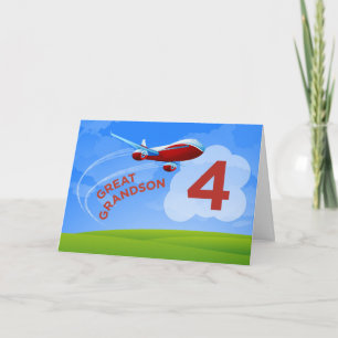 Carte 4e anniversaire, Grand-petit-fils, avion rouge