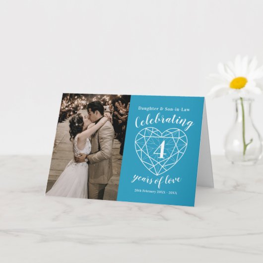 Carte 4e anniversaire Mariage du coeur bleu topaz (Petite plante)