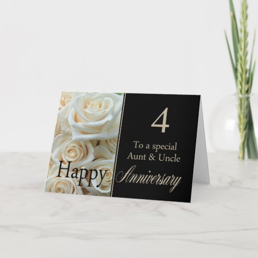 Carte 4e anniversaire Mariage Tante et oncle Roses roses (Devant)
