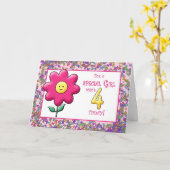 Carte 4e anniversaire mignon Fleur rose et (Fleur jaune)