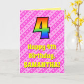 Carte 4e anniversaire : Pink Stripes & Hearts, Rainbow # (Fleur jaune)