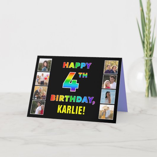 Carte 4e anniversaire : Rainbow Text, Custom Photos & Na (Devant)
