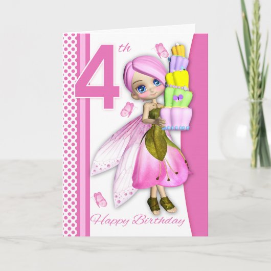 Carte 4e anniversaire Tipsy Cake Imaginaire Fairy Cutie (Devant)