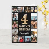 Carte 4e Joyeux Anniversaire Black and Gold Photo Collag (Fleur jaune)