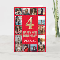 4e Joyeux anniversaire Collage photo rouge et or