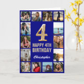 Carte 4e Joyeux Anniversaire Marine Blue & Gold Photo Co (Fleur jaune)