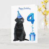 Carte 4ème anniversaire Chiot Thème - Chien bleu mignon  (Fleur jaune)